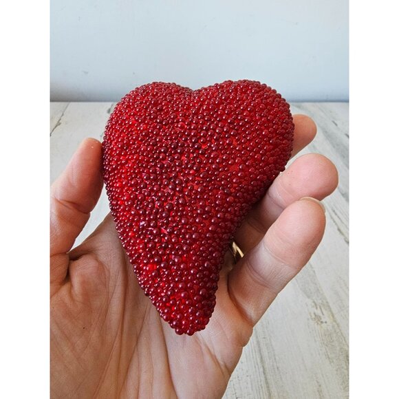 Beaded heart ornament Valentines red unique Xmas tree large - Picture 8 of 9